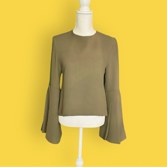 Brandon Maxwell Spring 2017 Collection Olive Green Layered-Sleeve Georgette Top - Picture 6 of 16